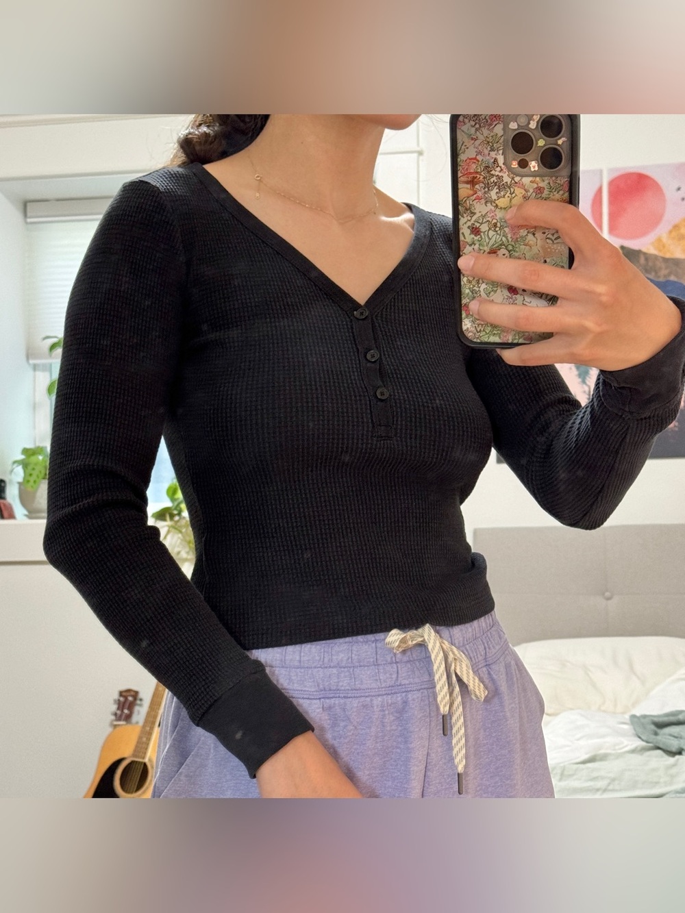 Aritia TNA Black Waffle-knit cropped longsleeve